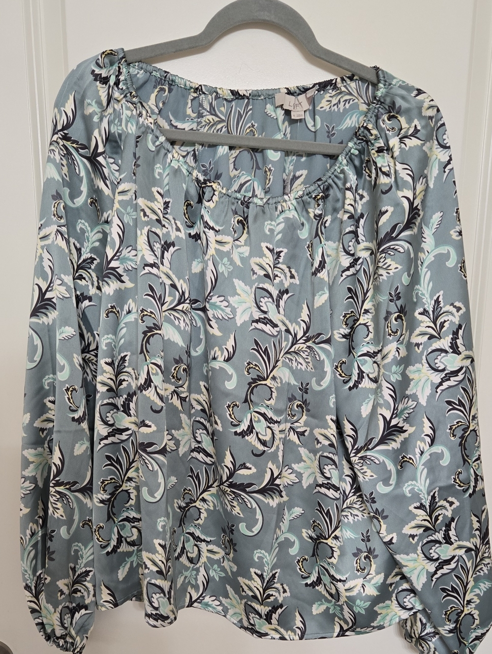 LOFT Light Blue Floral Off-Shoulder Blouse